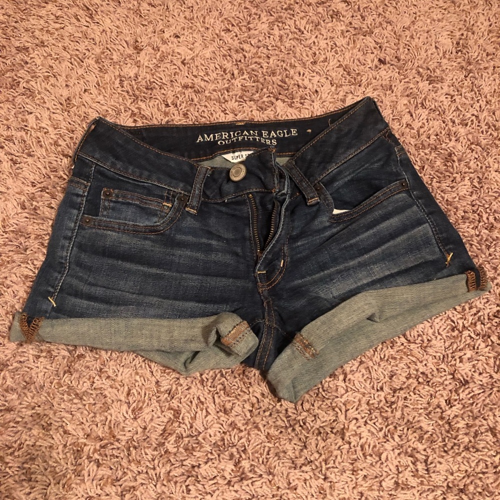 American Eagle Dark Wash Denim Shortie Shorts